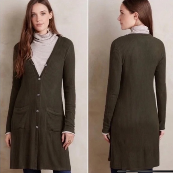 Anthropologie Akemi + Kin Lightweight Ribbed Black Button Front Long Cardigan S - Picture 1 of 11